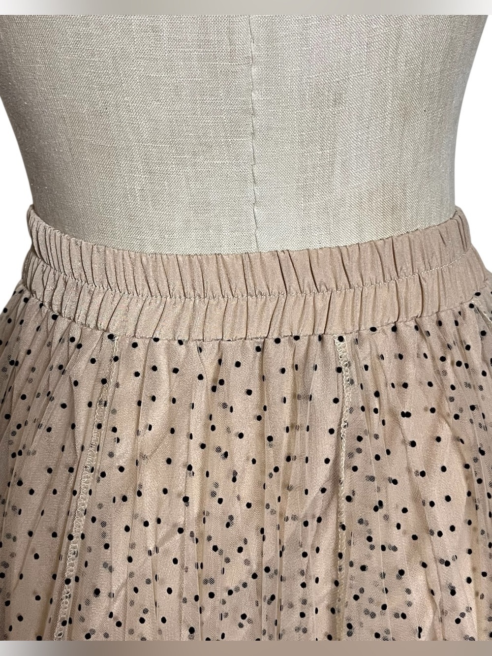 Tulle Polka Dot Skirt Midi Beige and Black Choklate S - Picture 10 of 12